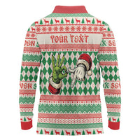 Six Seven Meme Personalized Long Sleeve Polo Shirt Funny Green Hand Christmas - Wonder Print Shop