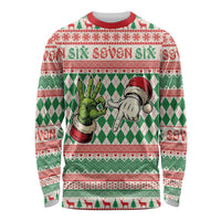 Six Seven Meme Personalized Long Sleeve Shirt Funny Green Hand Christmas - Wonder Print Shop