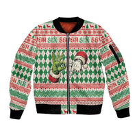 Six Seven Meme Personalized Sleeve Zip Bomber Jacket Funny Green Hand Christmas - Wonder Print Shop