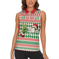 Six Seven Meme Personalized Women Sleeveless Polo Shirt Funny Green Hand Christmas - Wonder Print Shop