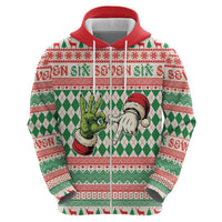 Six Seven Meme Personalized Zip Hoodie Funny Green Hand Christmas - Wonder Print Shop