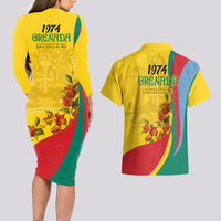 Grenada Independence Day Couples Matching Long Sleeve Bodycon Dress and Hawaiian Shirt Bougainvillea Flowers Flag Style LT9 - Wonder Print Shop