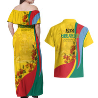 Grenada Independence Day Couples Matching Off Shoulder Maxi Dress and Hawaiian Shirt Bougainvillea Flowers Flag Style LT9 - Wonder Print Shop