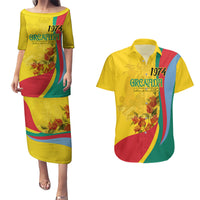 Grenada Independence Day Couples Matching Puletasi and Hawaiian Shirt Bougainvillea Flowers Flag Style LT9 - Wonder Print Shop