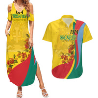 Grenada Independence Day Couples Matching Summer Maxi Dress and Hawaiian Shirt Bougainvillea Flowers Flag Style LT9 - Wonder Print Shop
