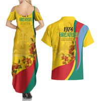 Grenada Independence Day Couples Matching Summer Maxi Dress and Hawaiian Shirt Bougainvillea Flowers Flag Style LT9 - Wonder Print Shop