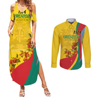 Grenada Independence Day Couples Matching Summer Maxi Dress and Long Sleeve Button Shirt Bougainvillea Flowers Flag Style LT9 - Wonder Print Shop