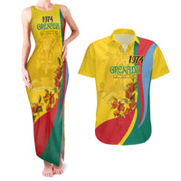 Grenada Independence Day Couples Matching Tank Maxi Dress and Hawaiian Shirt Bougainvillea Flowers Flag Style LT9 - Wonder Print Shop