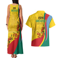 Grenada Independence Day Couples Matching Tank Maxi Dress and Hawaiian Shirt Bougainvillea Flowers Flag Style LT9 - Wonder Print Shop