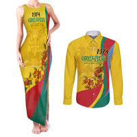 Grenada Independence Day Couples Matching Tank Maxi Dress and Long Sleeve Button Shirt Bougainvillea Flowers Flag Style LT9 - Wonder Print Shop