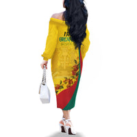 Grenada Independence Day Family Matching Off Shoulder Long Sleeve Dress and Hawaiian Shirt Bougainvillea Flowers Flag Style - Wonder Print Shop