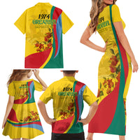 Grenada Independence Day Family Matching Short Sleeve Bodycon Dress and Hawaiian Shirt Bougainvillea Flowers Flag Style - Wonder Print Shop