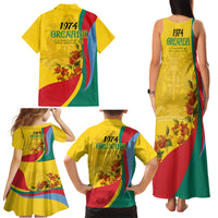 Grenada Independence Day Family Matching Tank Maxi Dress and Hawaiian Shirt Bougainvillea Flowers Flag Style - Wonder Print Shop