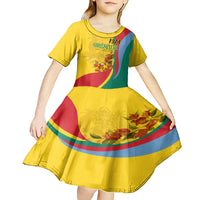 Grenada Independence Day Kid Short Sleeve Dress Bougainvillea Flowers Flag Style - Wonder Print Shop