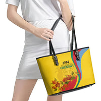 Grenada Independence Day Leather Tote Bag Bougainvillea Flowers Flag Style - Wonder Print Shop