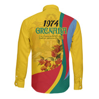 Grenada Independence Day Long Sleeve Button Shirt Bougainvillea Flowers Flag Style - Wonder Print Shop