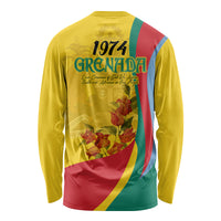 Grenada Independence Day Long Sleeve Shirt Bougainvillea Flowers Flag Style - Wonder Print Shop