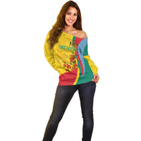 Grenada Independence Day Off Shoulder Sweater Bougainvillea Flowers Flag Style - Wonder Print Shop