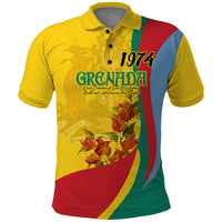 Grenada Independence Day Polo Shirt Bougainvillea Flowers Flag Style - Wonder Print Shop