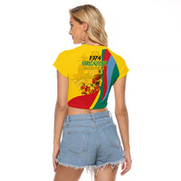 Grenada Independence Day Raglan Cropped T Shirt Bougainvillea Flowers Flag Style - Wonder Print Shop