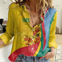Grenada Independence Day Women Casual Shirt Bougainvillea Flowers Flag Style - Wonder Print Shop