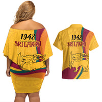 Sri Lanka National Day Couples Matching Off Shoulder Short Dress and Hawaiian Shirt The Lion Passant With Ketayam Wood Art LT9 - Wonder Print Shop