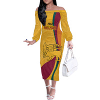 Sri Lanka National Day Family Matching Off Shoulder Long Sleeve Dress and Hawaiian Shirt The Lion Passant With Ketayam Wood Art - Wonder Print Shop