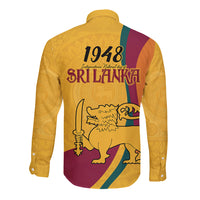 Sri Lanka National Day Long Sleeve Button Shirt The Lion Passant With Ketayam Wood Art - Wonder Print Shop