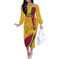 Sri Lanka National Day Off The Shoulder Long Sleeve Dress The Lion Passant With Ketayam Wood Art - Wonder Print Shop
