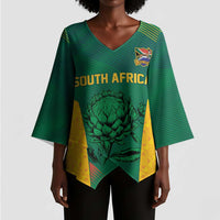 World Football 2026 South Africa Custom Kimono Sleeve Blouse Tradional Protea Kente Pattern - Wonder Print Shop