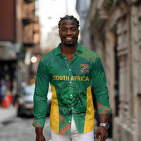 World Football 2026 South Africa Custom Long Sleeve Button Shirt Tradional Protea Kente Pattern - Wonder Print Shop