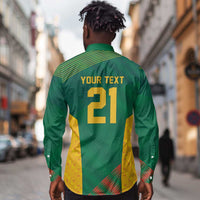 World Football 2026 South Africa Custom Long Sleeve Button Shirt Tradional Protea Kente Pattern - Wonder Print Shop