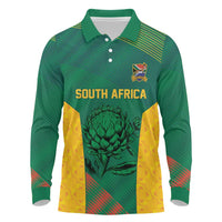 World Football 2026 South Africa Custom Long Sleeve Polo Shirt Tradional Protea Kente Pattern - Wonder Print Shop