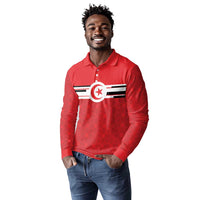 World Football 2026 Tunisia Custom Long Sleeve Polo Shirt Traditional Islamic Motif - Wonder Print Shop