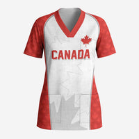 World Football 2026 Canada Custom Scrub Top Maple Leaf Seamless Pattern - Wonder Print Shop
