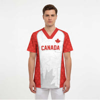 World Football 2026 Canada Custom Scrub Top Maple Leaf Seamless Pattern - Wonder Print Shop