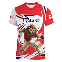 England Lion Mascot Cricket Custom Women V-Neck T-Shirt Unique Pattern