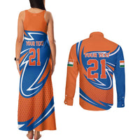 Indian Bengal Tiger Cricket Custom Couples Matching Tank Maxi Dress and Long Sleeve Button Shirt Unique Pattern