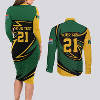 South African Secretary Bird Cricket Custom Couples Matching Long Sleeve Bodycon Dress and Long Sleeve Button Shirt Unique Pattern