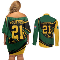 South African Secretary Bird Cricket Custom Couples Matching Off Shoulder Short Dress and Long Sleeve Button Shirt Unique Pattern