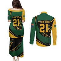 South African Secretary Bird Cricket Custom Couples Matching Puletasi and Long Sleeve Button Shirt Unique Pattern