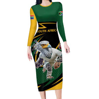 South African Secretary Bird Cricket Custom Family Matching Long Sleeve Bodycon Dress and Hawaiian Shirt Unique Pattern