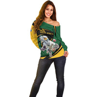 South African Secretary Bird Cricket Custom Off Shoulder Sweater Unique Pattern