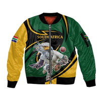South African Secretary Bird Cricket Custom Sleeve Zip Bomber Jacket Unique Pattern