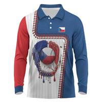 Custom Dripping Baseball Czechia Long Sleeve Polo Shirt