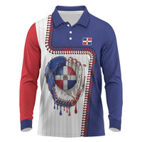 Custom Dripping Baseball Dominican Republic Long Sleeve Polo Shirt