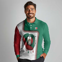 Custom Dripping Baseball Mexico Long Sleeve Polo Shirt