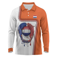 Custom Dripping Baseball Netherlands Long Sleeve Polo Shirt
