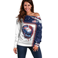 Custom Dripping Baseball United States Off Shoulder Sweater