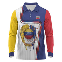 Custom Dripping Baseball Venezuela Long Sleeve Polo Shirt